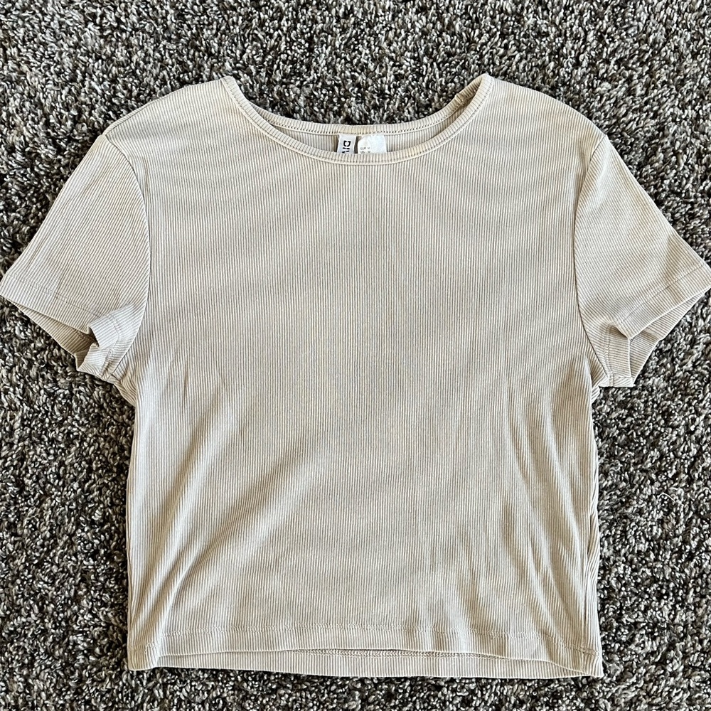 H&M Cream Crop Fitted Short Sleeve T-Shirt